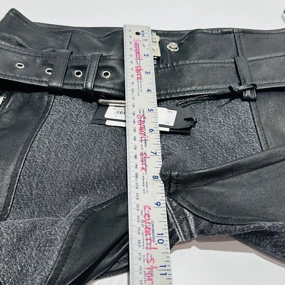 Versace Runway Black Leather Denim Size 40 US 4 Flared Pants Belted NWT $4875 - Picture 11 of 15